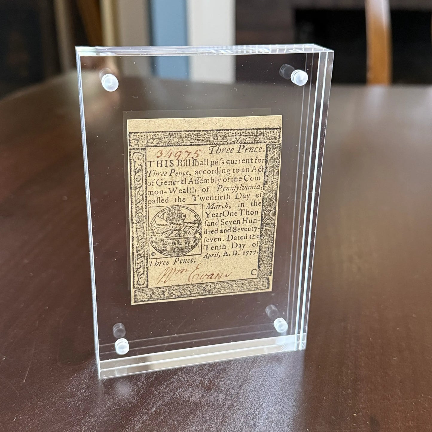 Pennsylvania Three Pence note —  April 10, 1777 — Printed by John Dunlap — Uncirculated