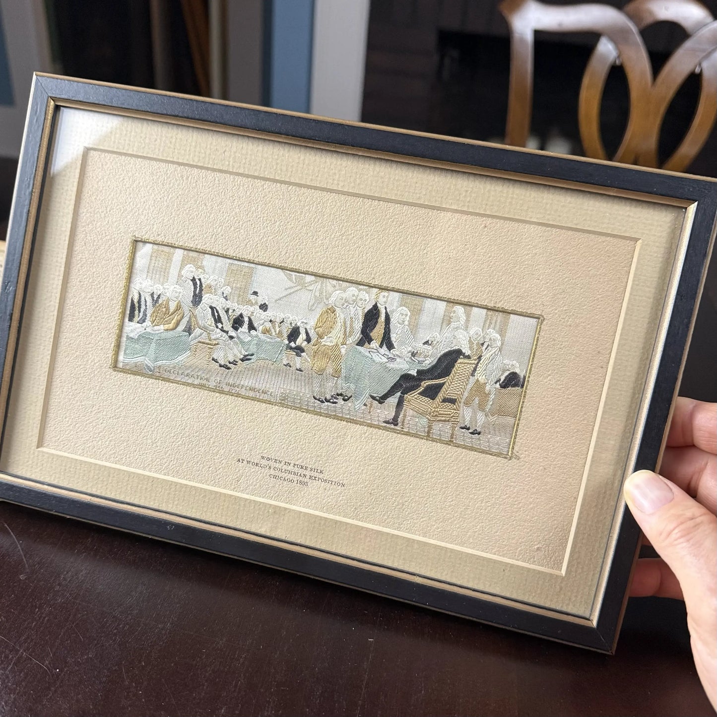 John Trumbull's "Declaration of Independence" Stevengraph woven at the Columbian Exposition in 1893 — Framed