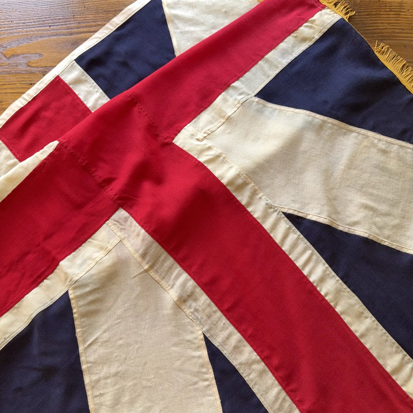 Union Jack display flag with gold fringe — Wool — 47" x 69" — Made by Annin