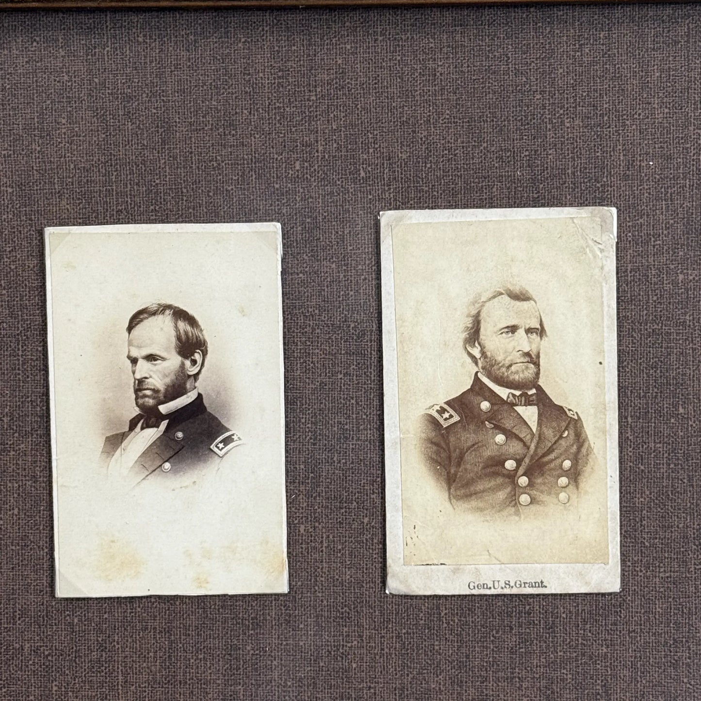 Framed CDVs of Lincoln, Grant, Sherman, McClellan, and Hancock
