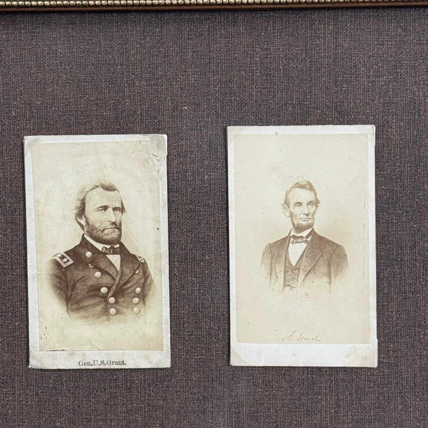 Framed CDVs of Lincoln, Grant, Sherman, McClellan, and Hancock