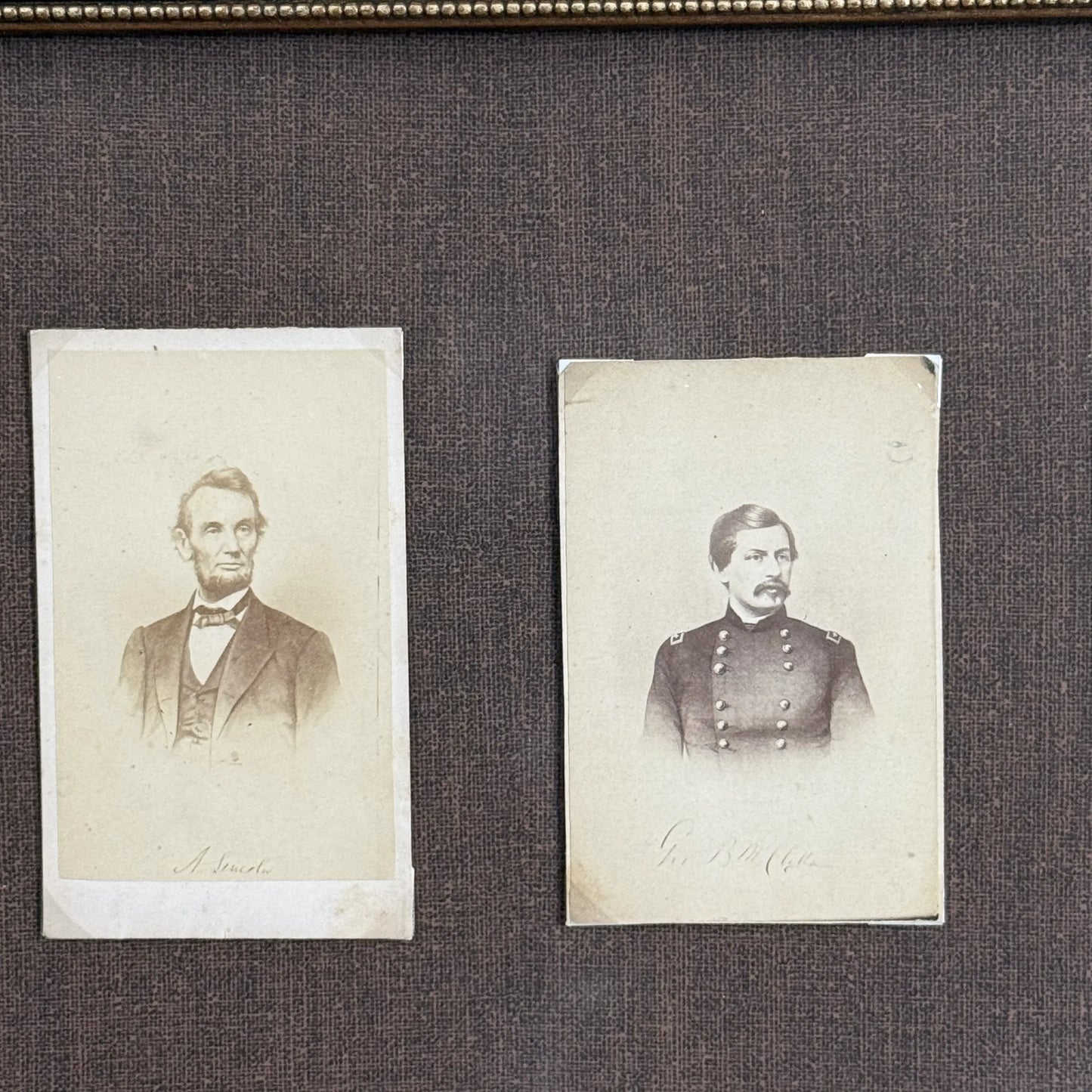Framed CDVs of Lincoln, Grant, Sherman, McClellan, and Hancock