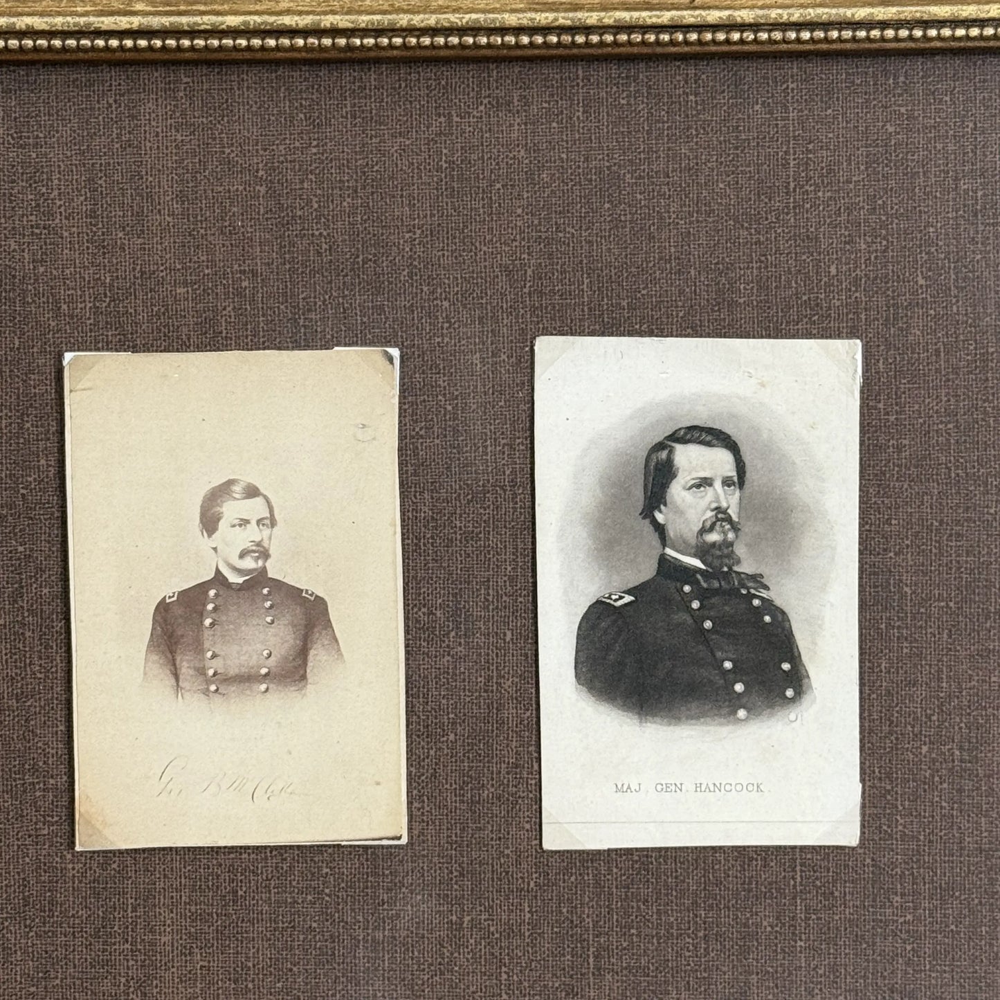 Framed CDVs of Lincoln, Grant, Sherman, McClellan, and Hancock
