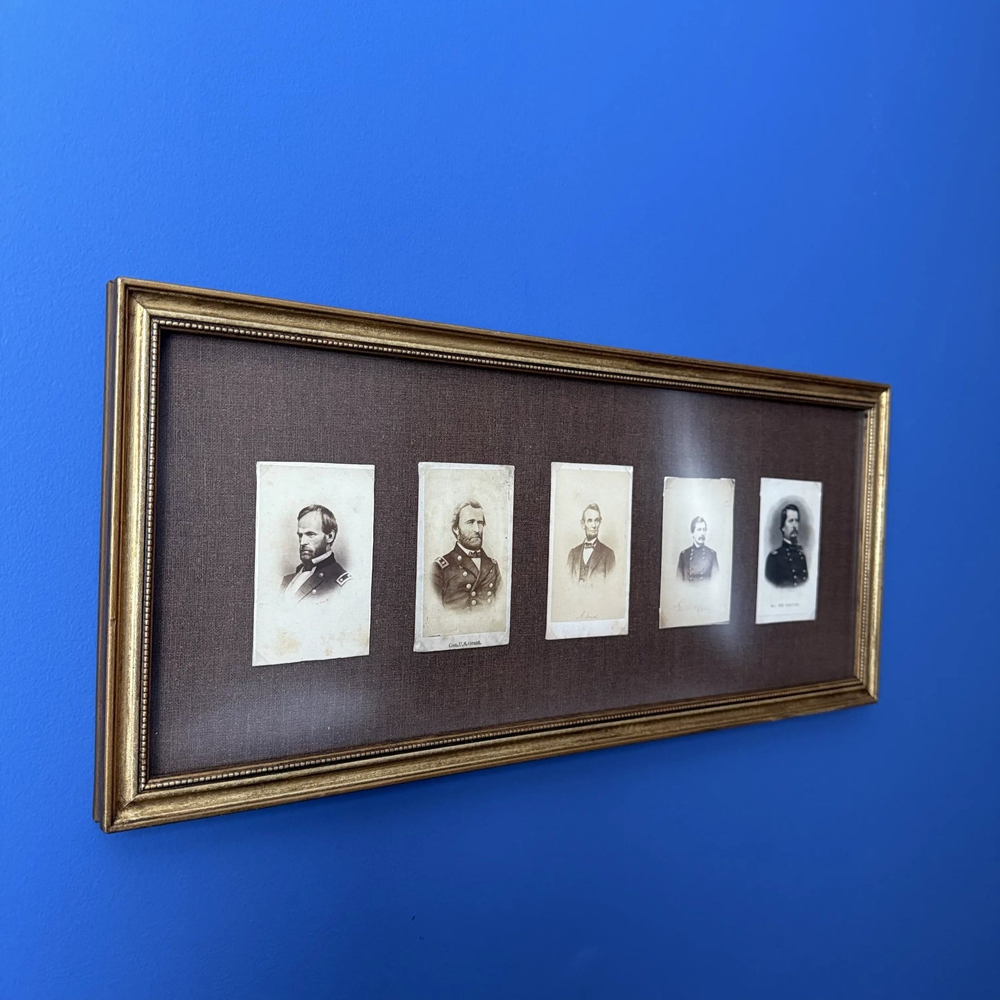 Framed CDVs of Lincoln, Grant, Sherman, McClellan, and Hancock