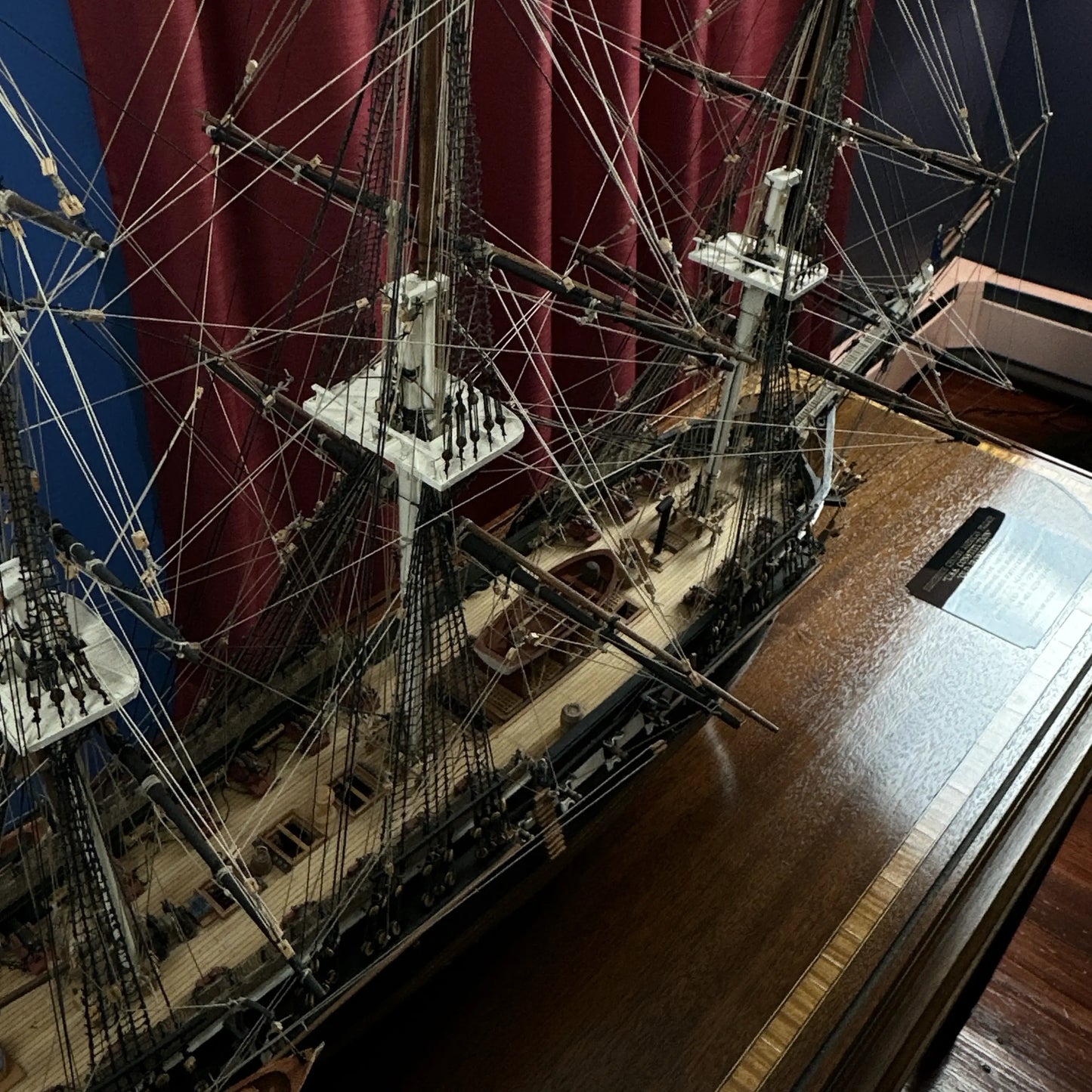 Cased USS Constitution Ship Model from Lannan Ship Model Gallery — with marquetry inlay table