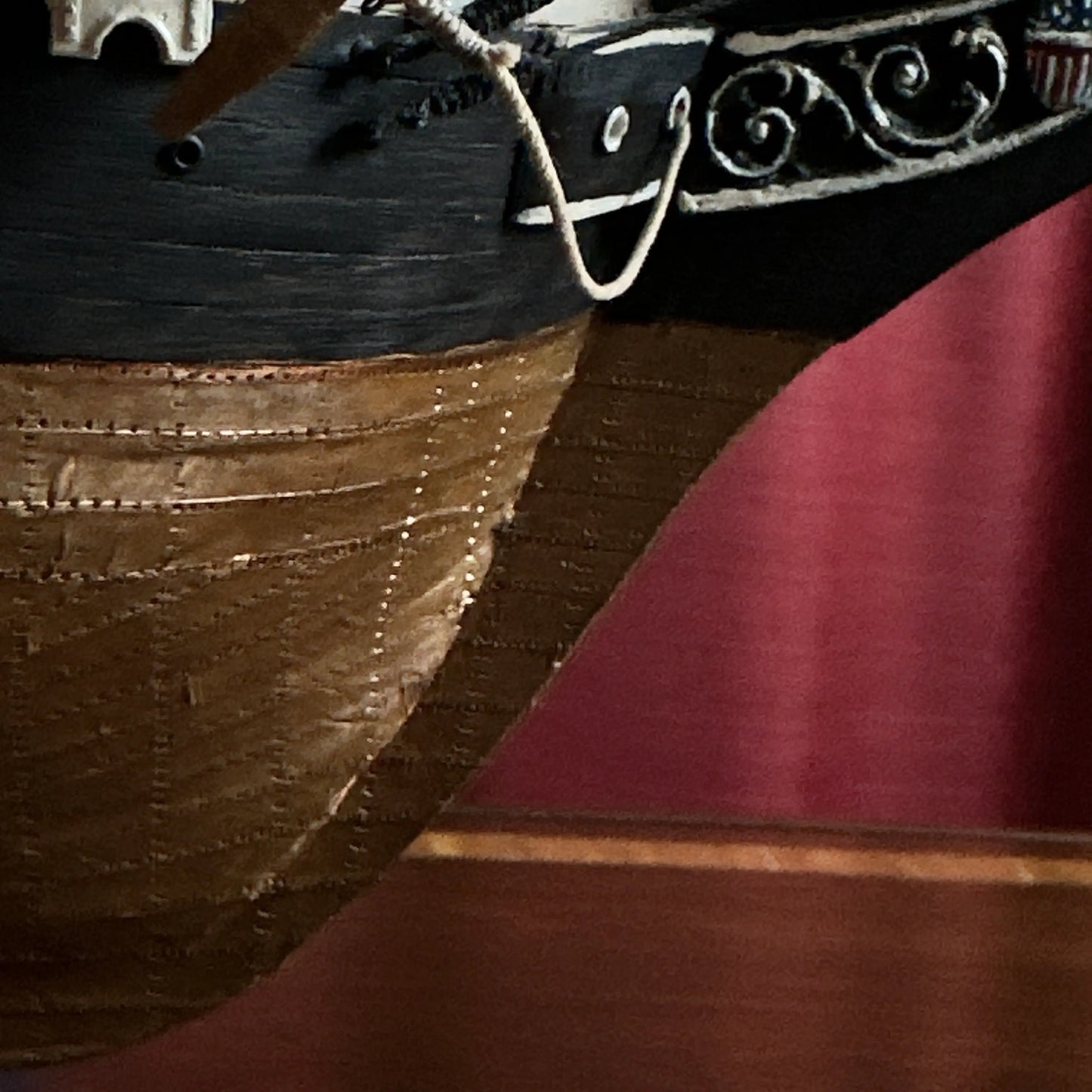 Cased USS Constitution Ship Model from Lannan Ship Model Gallery — with marquetry inlay table