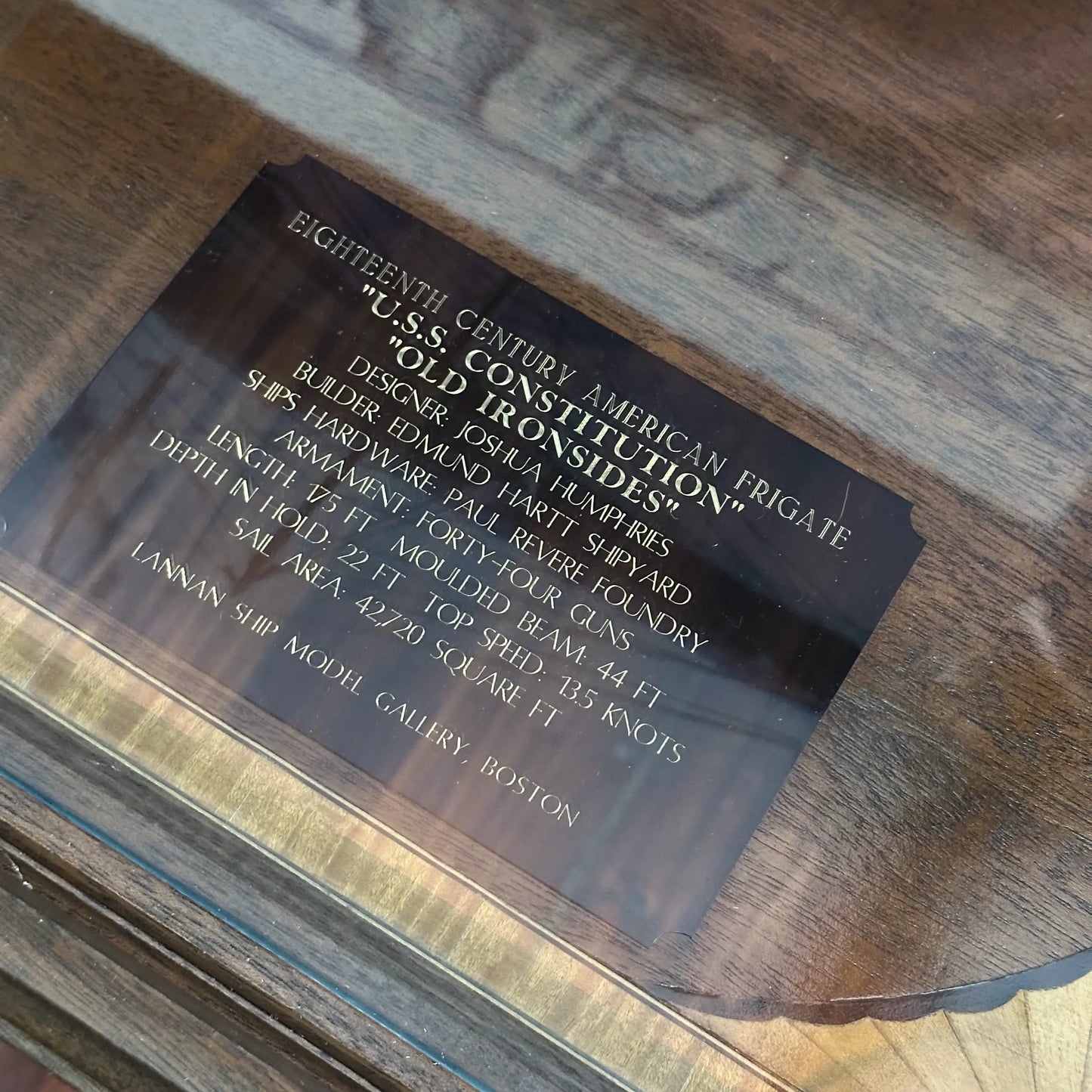 Cased USS Constitution Ship Model from Lannan Ship Model Gallery — with marquetry inlay table