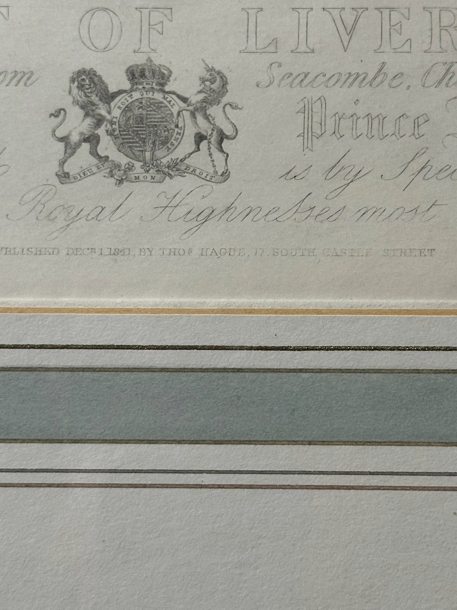Large, framed, hand-colored 1841 etching of U.S. ship in the Port Large, framed, hand-colored 1841 etching of U.S. ship in the Port