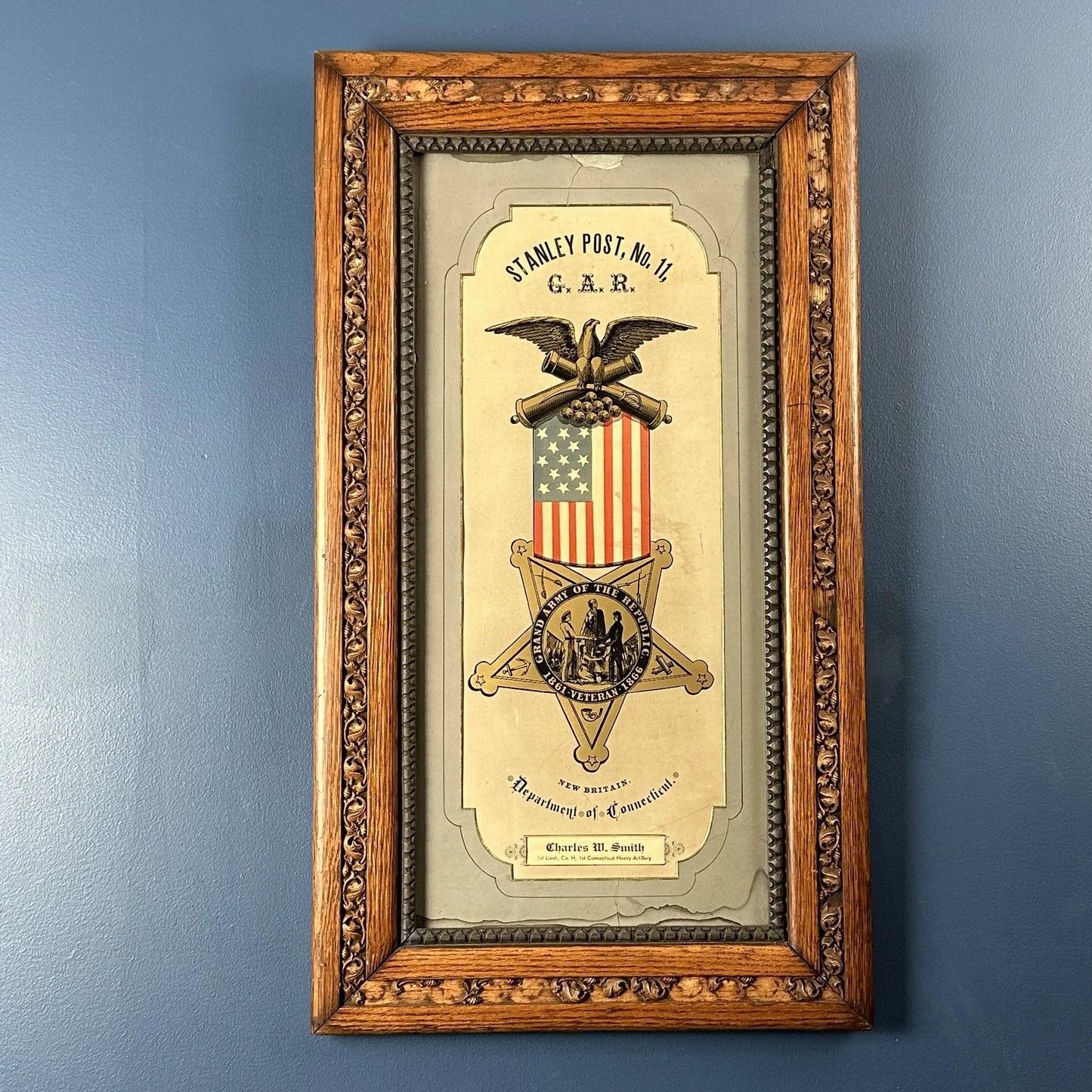 Civil War Grand Army of the Republic Stanley Post, No. 11 — In ornate wooden frame