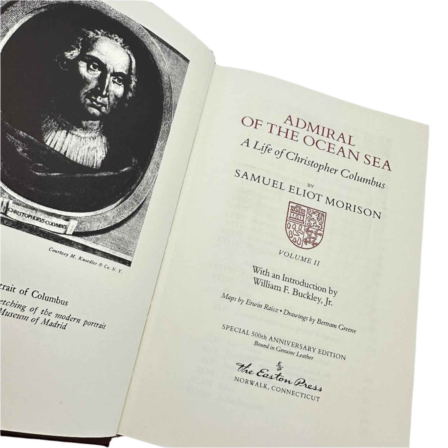 1942 "Admiral of the Ocean Sea: A Life of Christopher Columbus" — Samuel Eliot Morison  — Leather-bound, gilt-edged Easton Press edition — 2 volumes