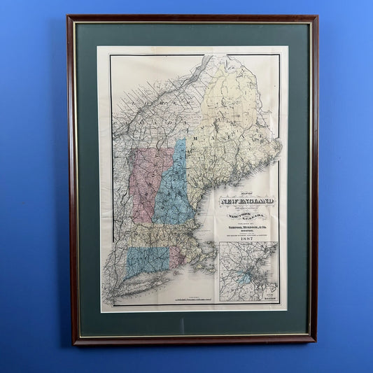 1887 Map of New England with Adjacent Portions of New York and Canada