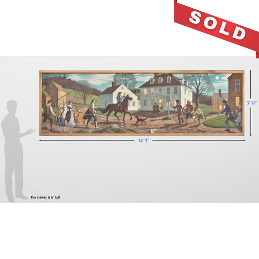 12' wide canvas mural — "Paul Revere Halts to Warn the Farmers on His Way to Lexington, 1775" — A. Lassell Ripley