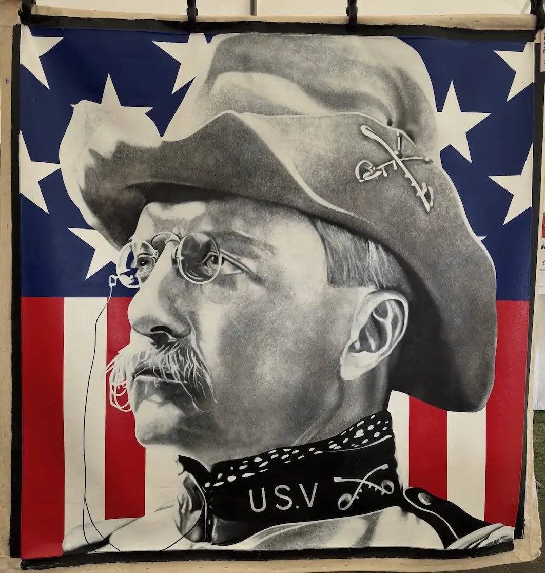 Monumental painting of Teddy Roosevelt from his Rough Rider Days - 56” x 56”