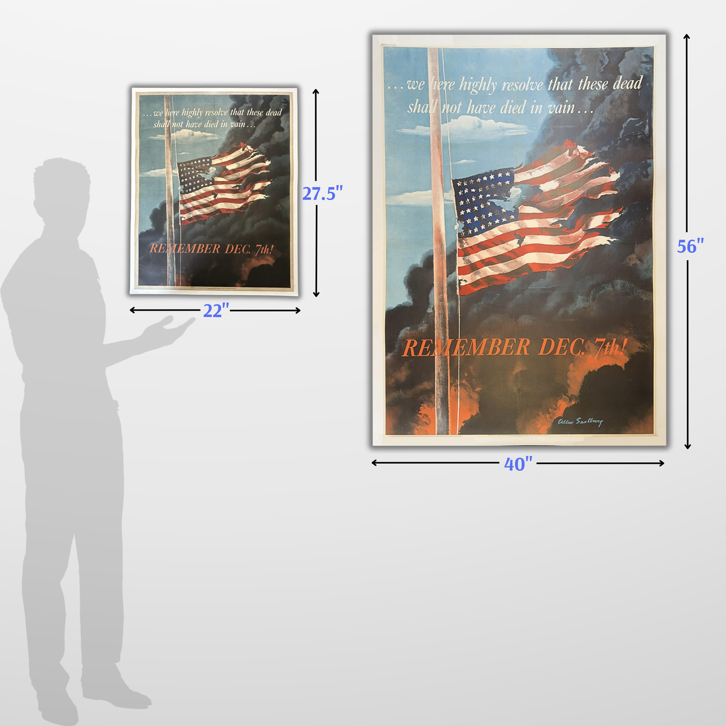 Original "Remember Dec. 7th!" WWII Posters — Linen backed — Two sizes, one very large