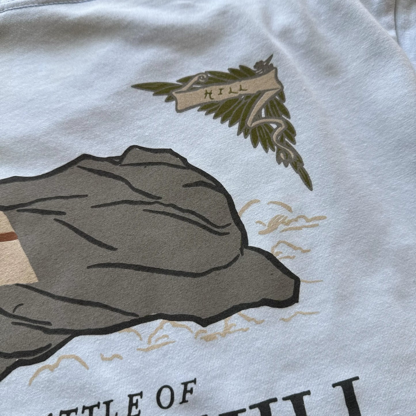 Close-up of the light blue "The Battle of Bunker's Hill" Made in America Shirt from The History List Store.