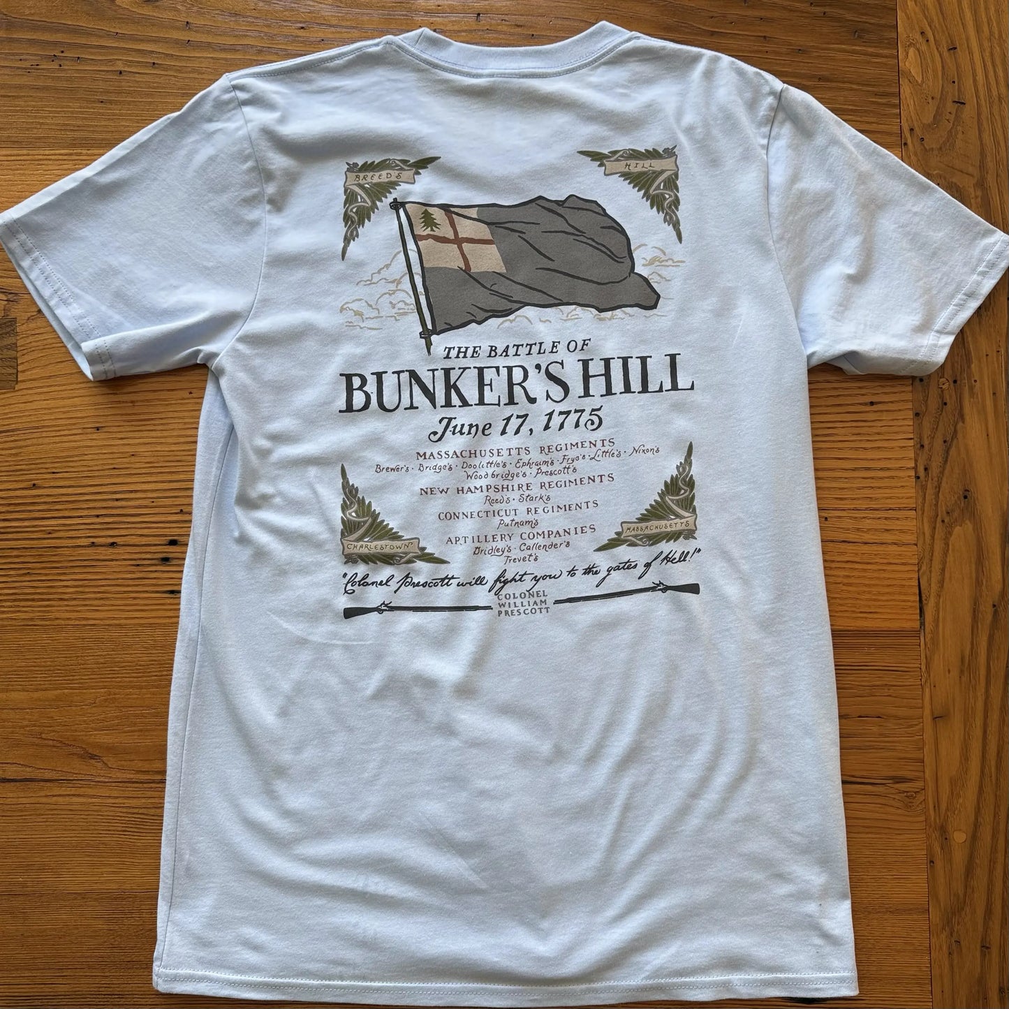 Back view of the Light Blue "The Battle of Bunker's Hill" Made in America Shirt from The History List Store.