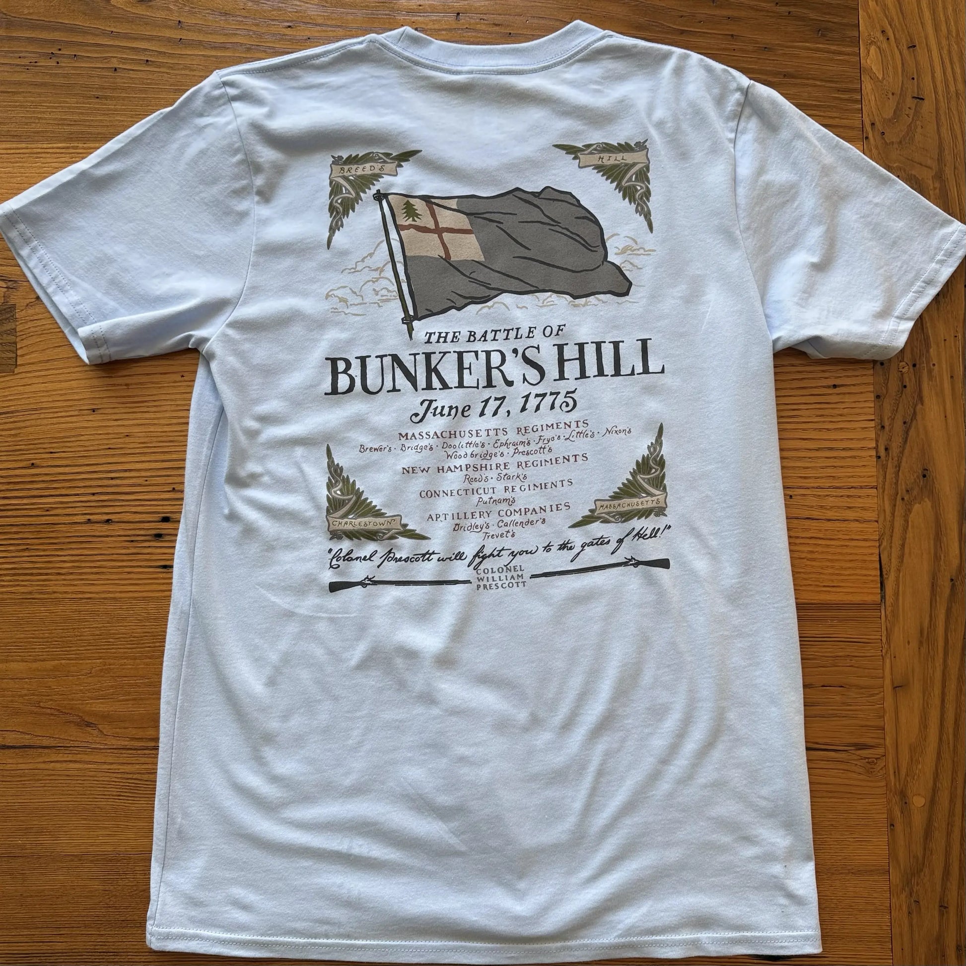 Back view of the Light Blue "The Battle of Bunker's Hill" Made in America Shirt from The History List Store.