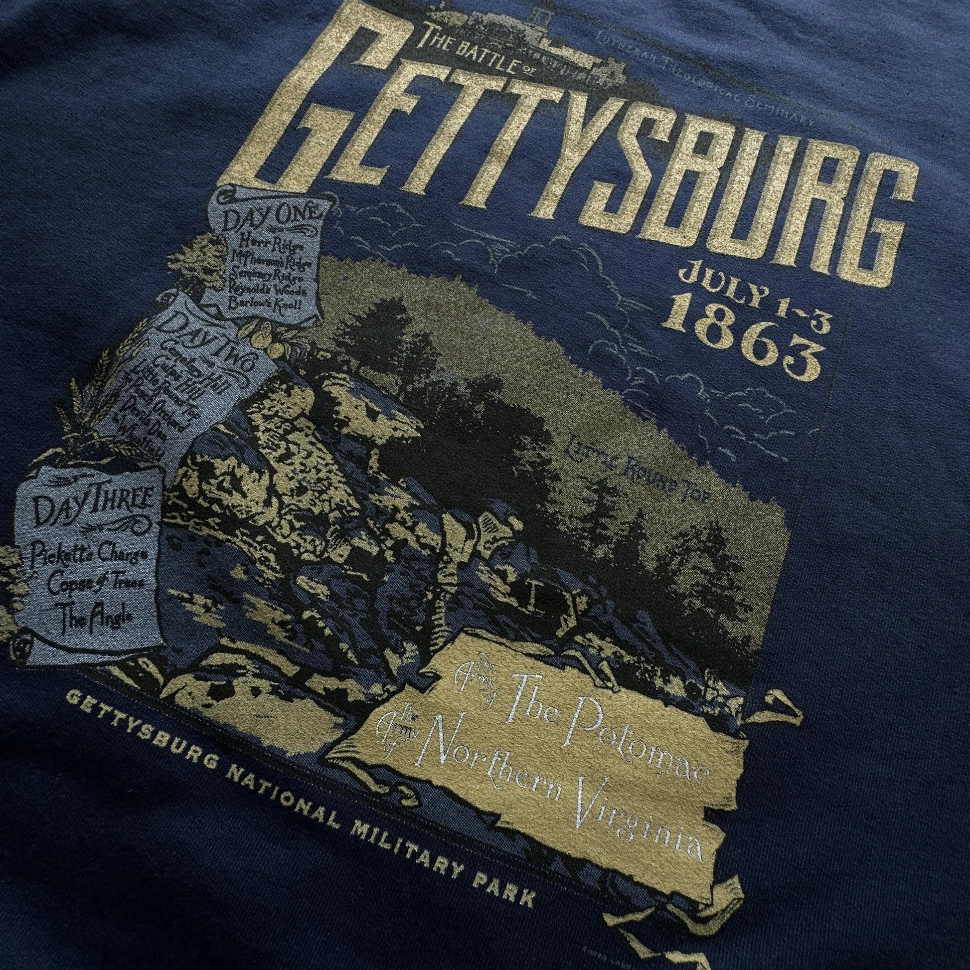 Close-up of back of "The Battle of Gettysburg" Crewneck sweatshirt from The History List store