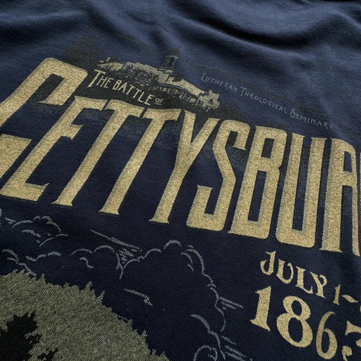 Close-up of back of "The Battle of Gettysburg" Long-sleeved shirt from The History List store