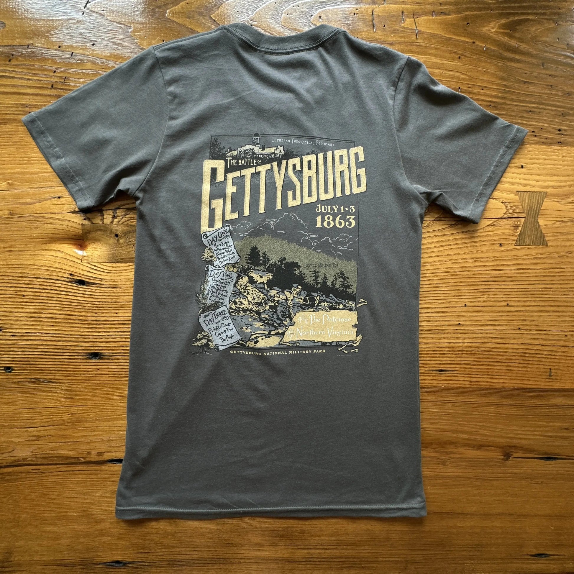 Back of "The Battle of Gettysburg" Shirt from The History List store in grey