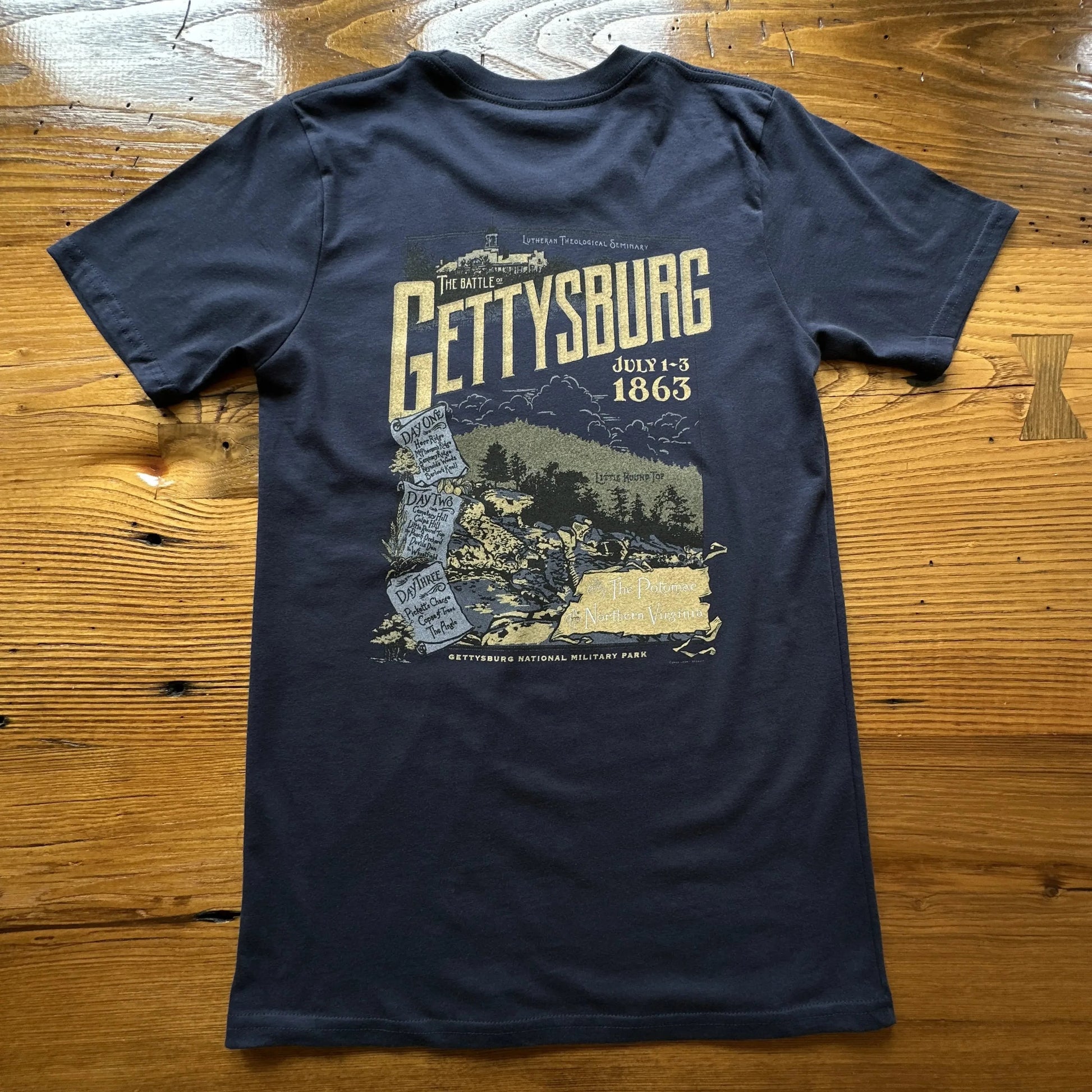 Back of "The Battle of Gettysburg" Shirt from The History List store in Navy