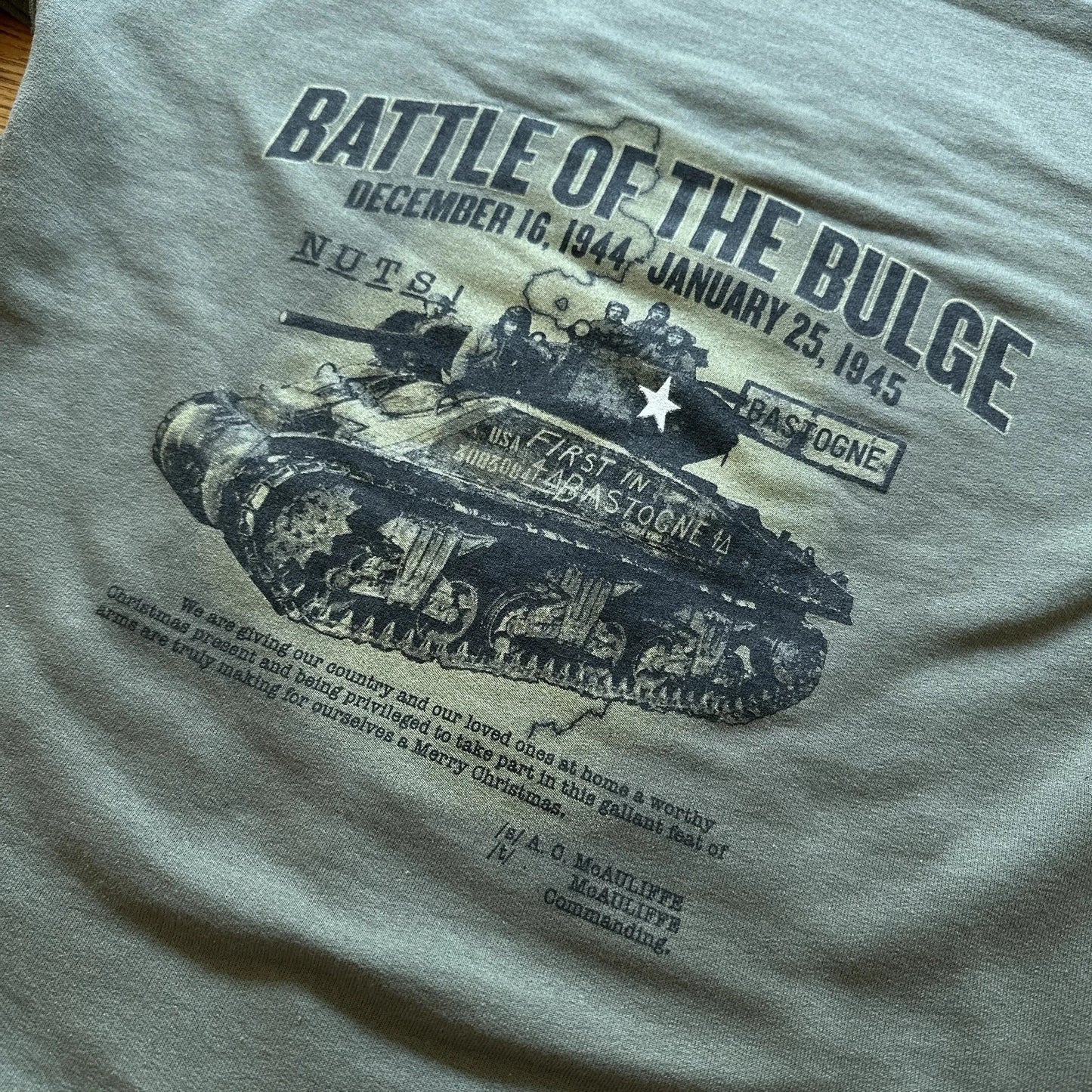 Close-up of back of The Battle of the Bulge Hooded sweatshirt from The History List store