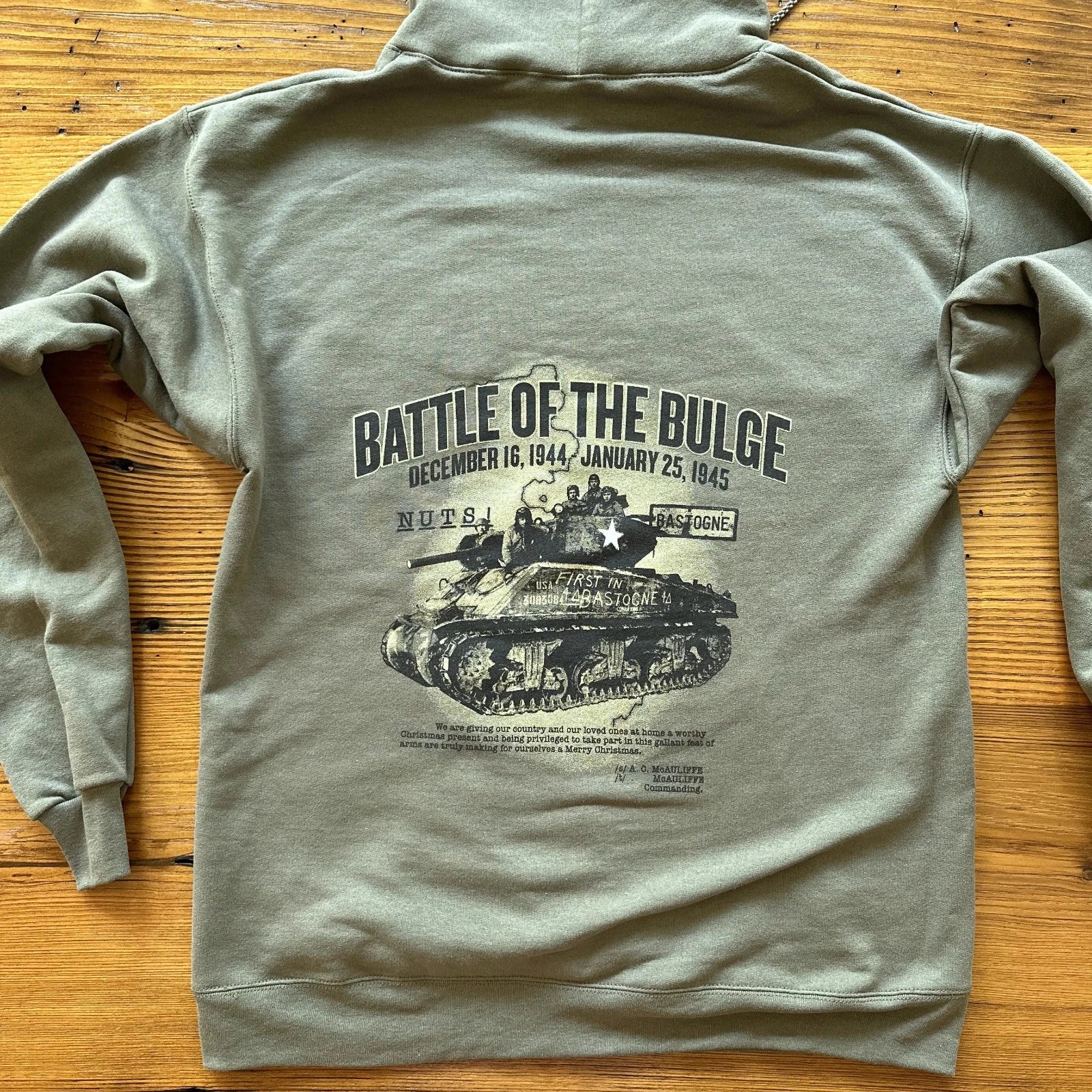 Back of The Battle of the Bulge Hooded sweatshirt from The History List store