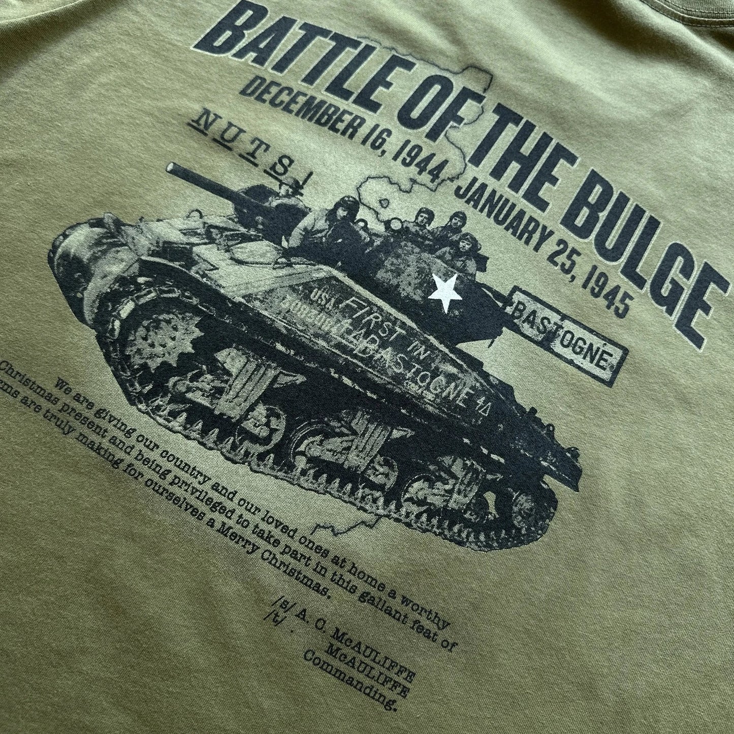 Close-up of the back of The Battle of the Bulge Long-sleeved shirt from The History List store