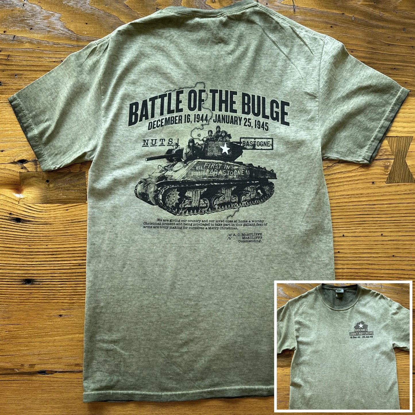 Vintage green The Battle of the Bulge Made in America Shirt from The History List store