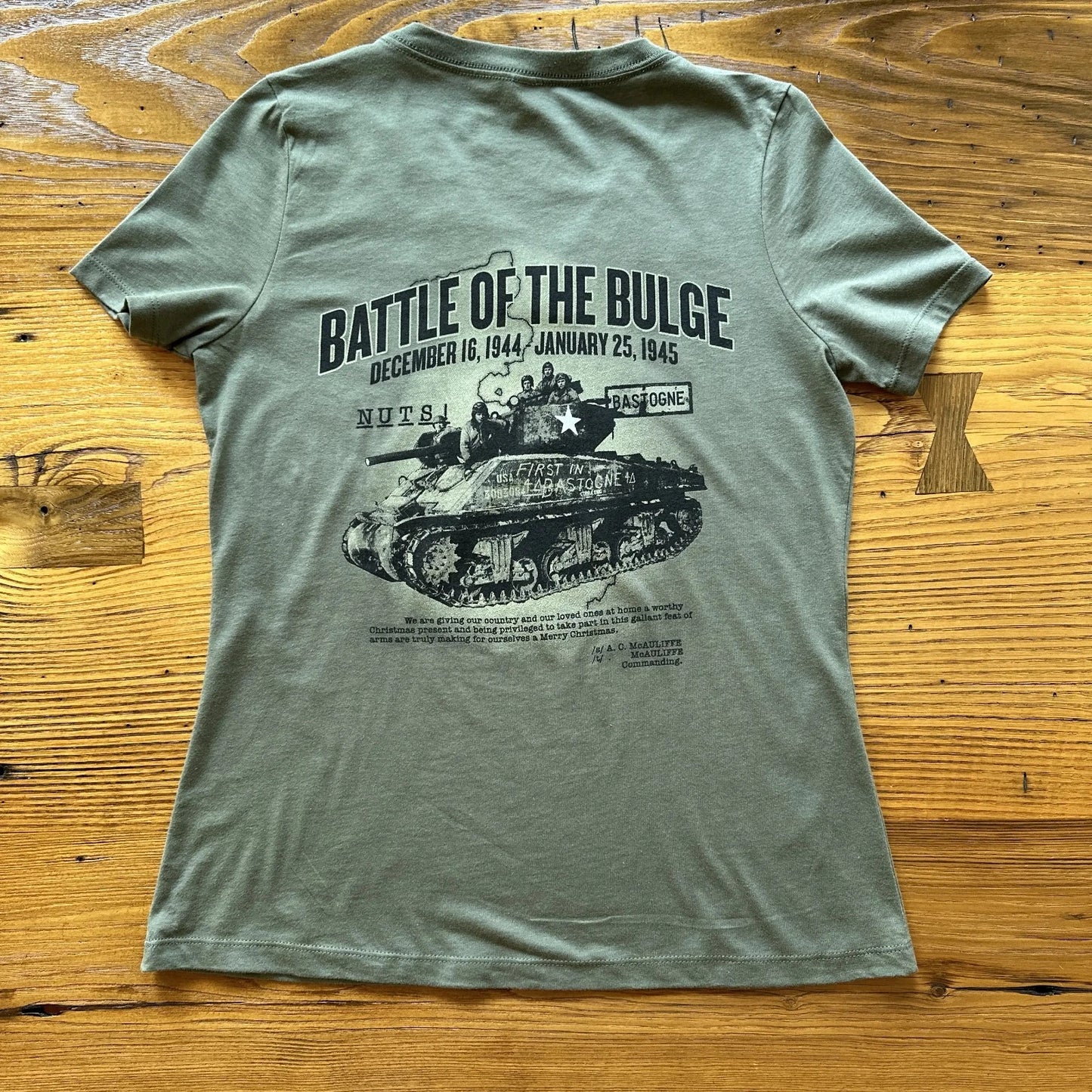 Back of The Battle of the Bulge Women's v-neck shirt from The History List store