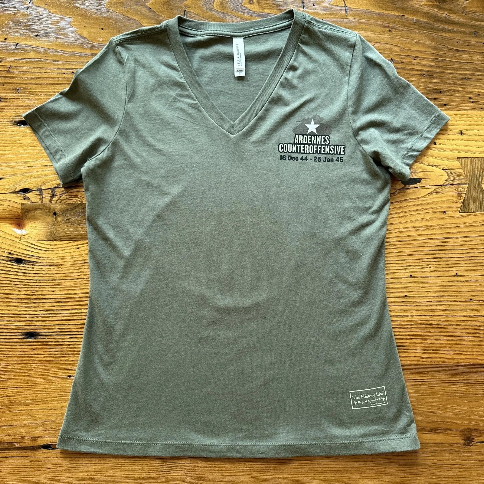 Front of The Battle of the Bulge Women's v-neck shirt from The History List store