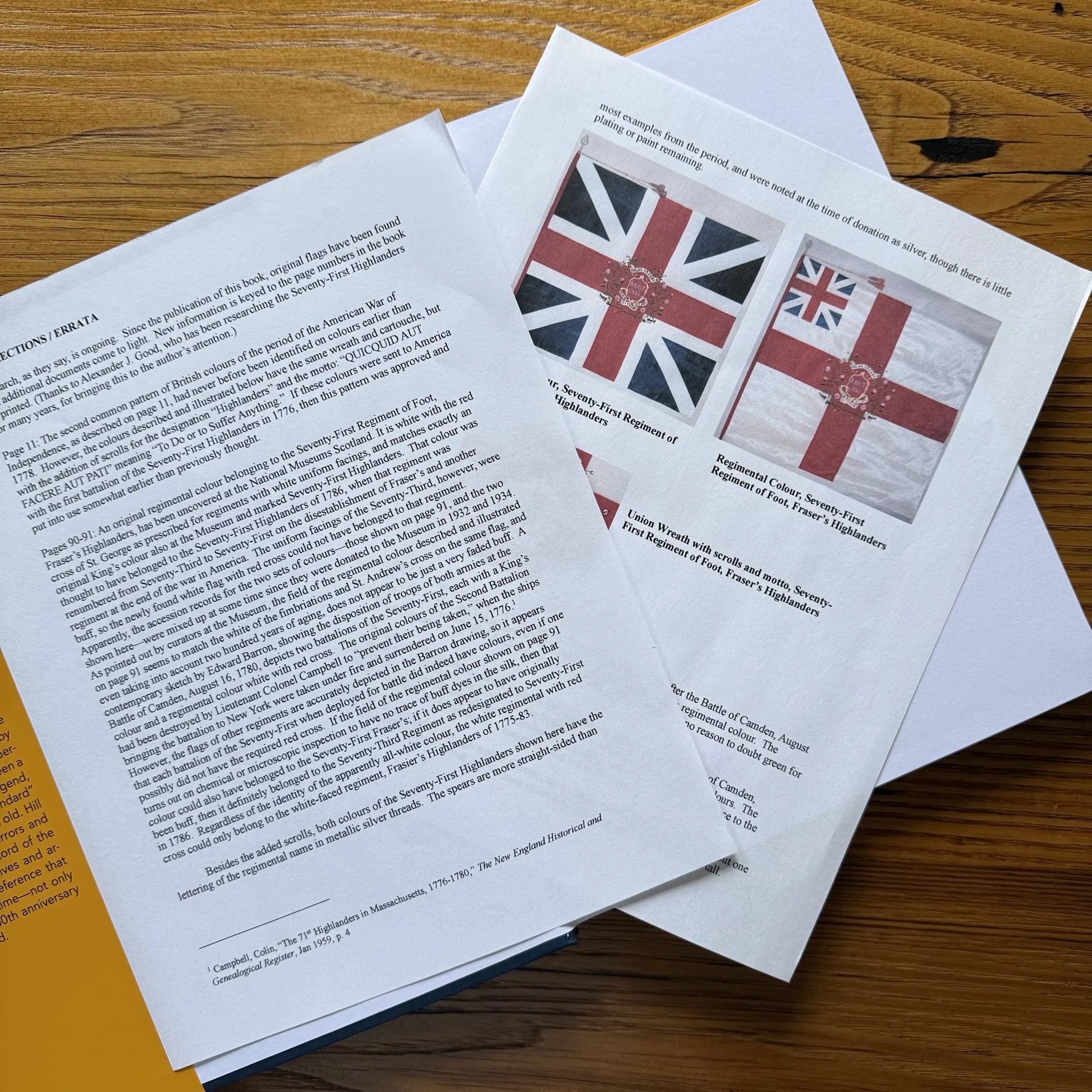 Page 2 of Errata from Battle Flags of the Wars for North America by Steven Hill from The History List store