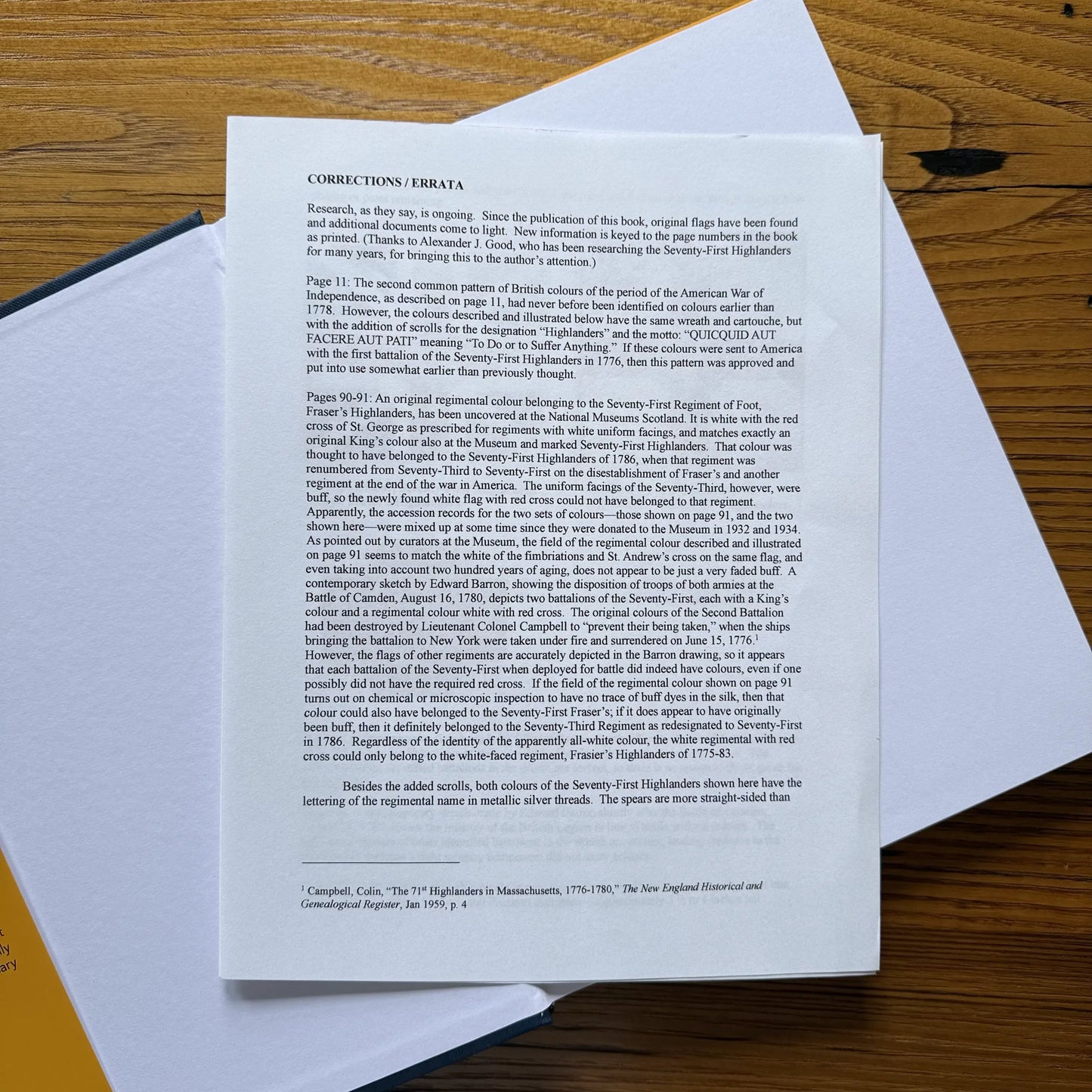 Errata from Battle Flags of the Wars for North America by Steven Hill from The History List store