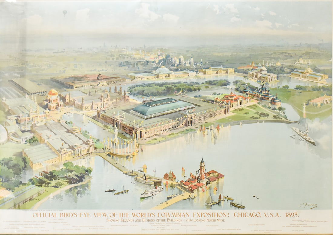 "Official Birds-eye View of the Columbian Exposition; Chicago U.S.A. 1893" — Framed