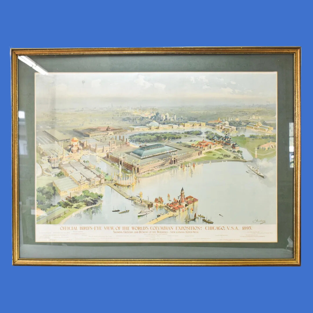 "Official Birds-eye View of the Columbian Exposition; Chicago U.S.A. 1893" — Framed