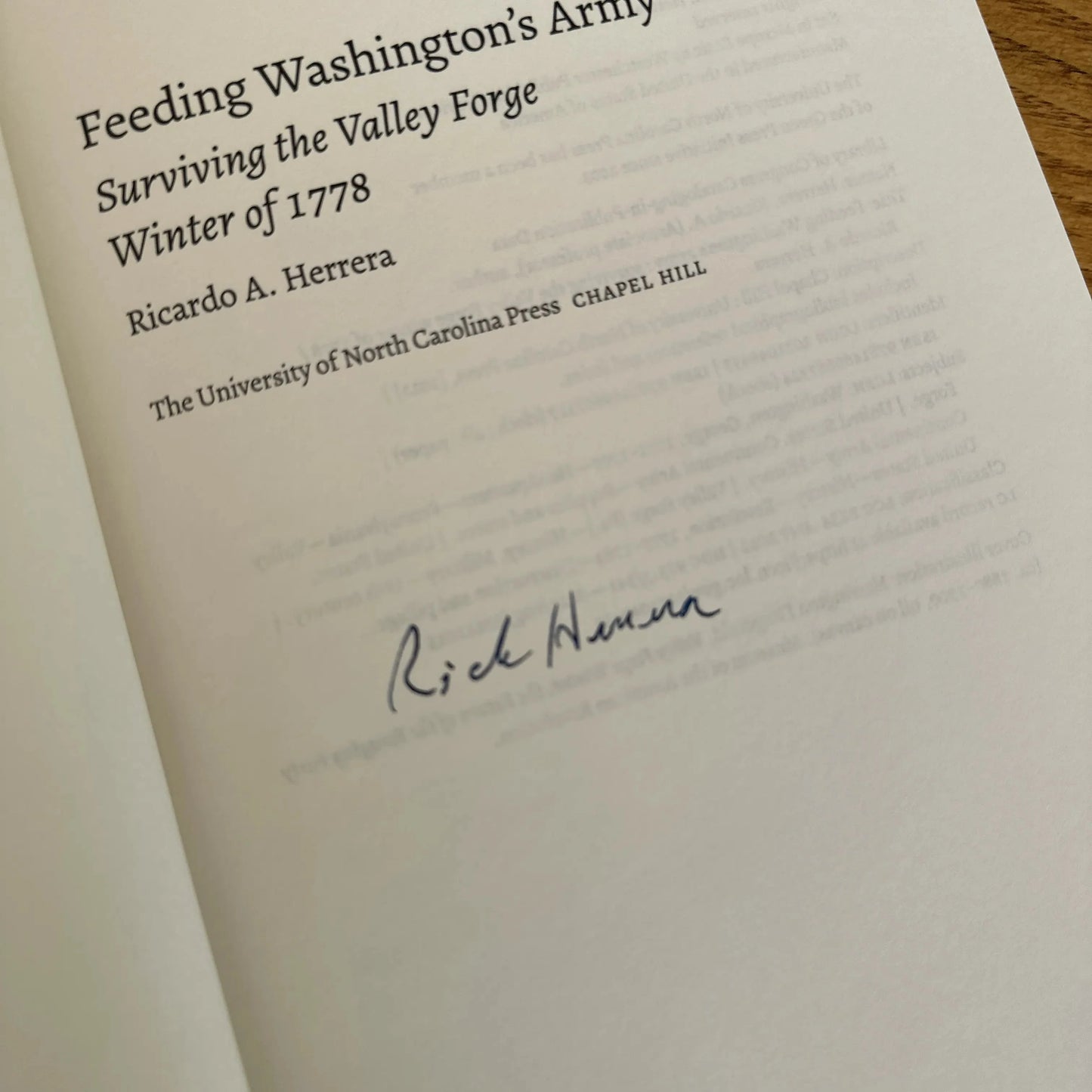 "Feeding Washington's Army: Surviving the Valley Forge Winter of 1778" — Signed by the Author Ricardo A. Herrera