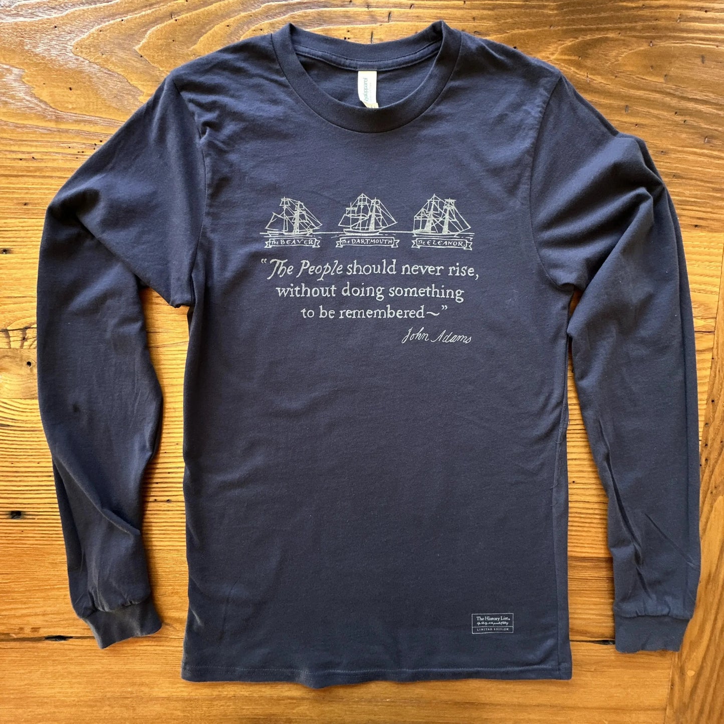 Boston Tea Party 250th Anniversary Long-sleeved Shirt Made in America — 100% Organic Cotton