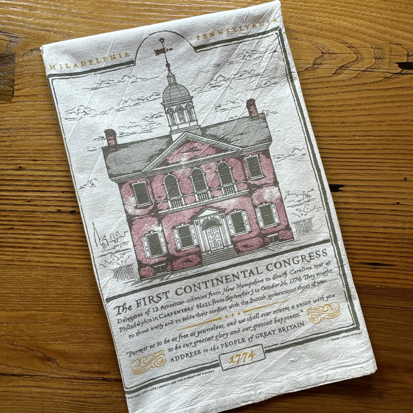 Folded "The First Continental Congress — Carpenters' Hall" Tea Towel — Made in America from The History List store