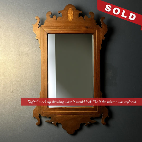 Chippendale-style Mahogany Inlaid Scroll-frame Mirror — 19th C.