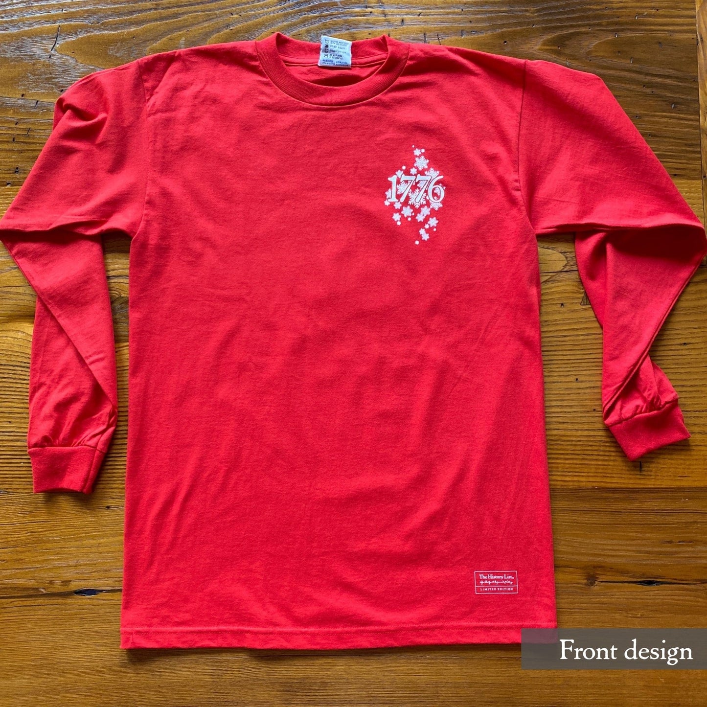 Front view of the George Washington's Christmas Day Crossing of the Delaware Made in America Long-sleeved shirt — The Christmas shirt for history nerds from The History List Store.