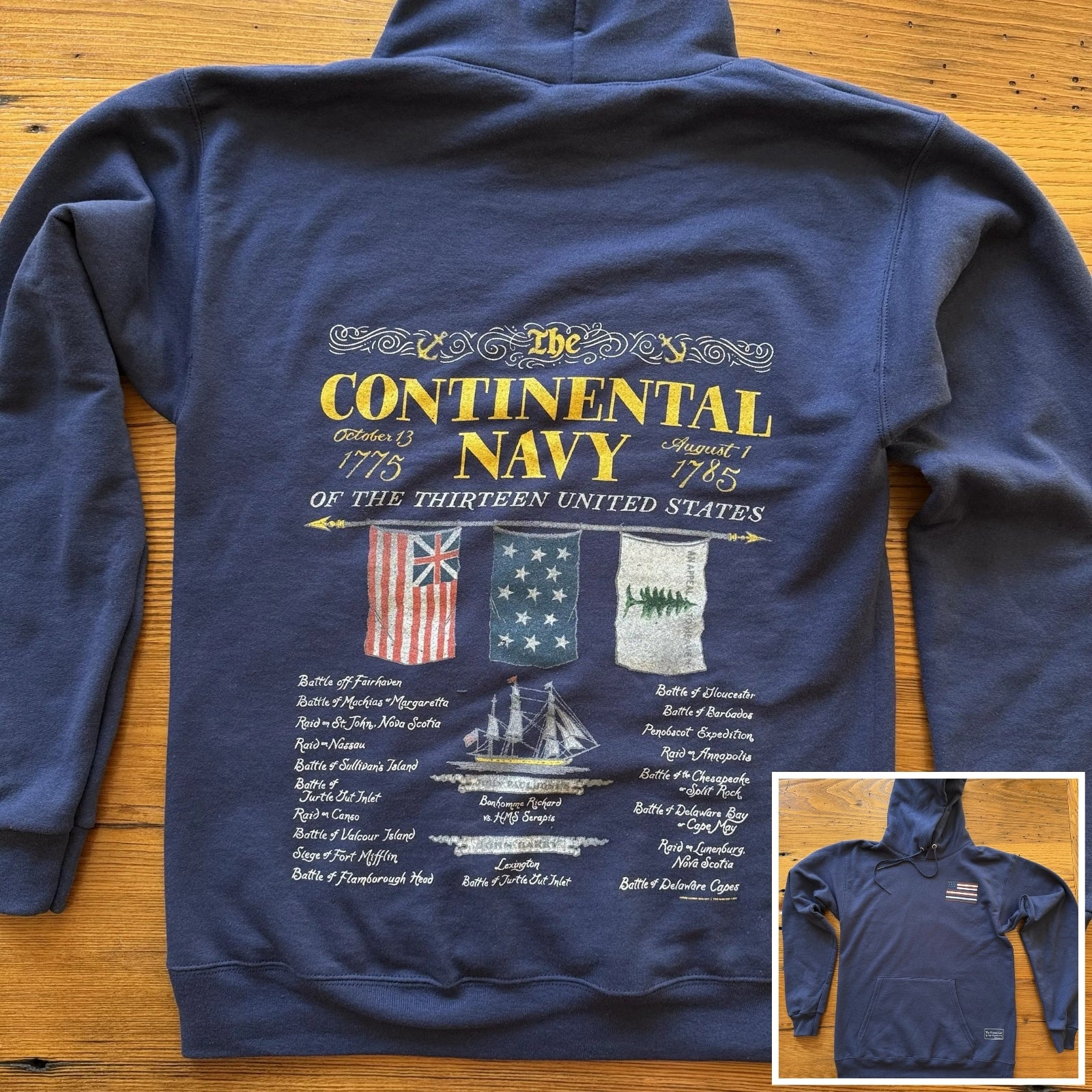 The Continental Navy Hooded Sweatshirt from The History List Store