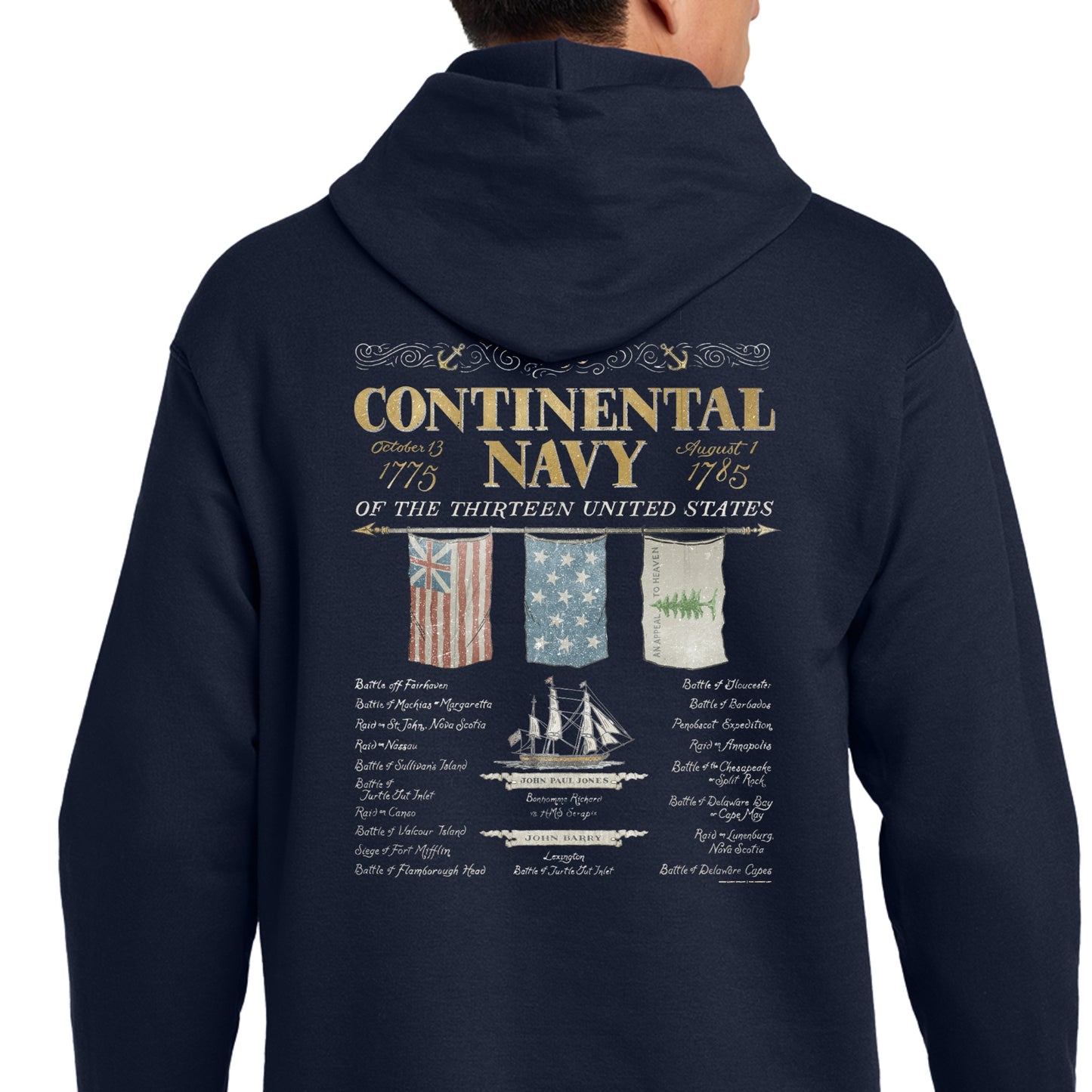 Back of "The Continental Navy" Hooded sweatshirt from The History List store