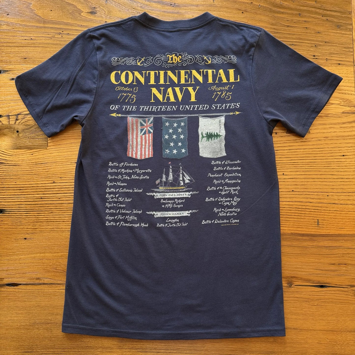 Back of The Continental Navy Made in America t-shirt from The History List Store