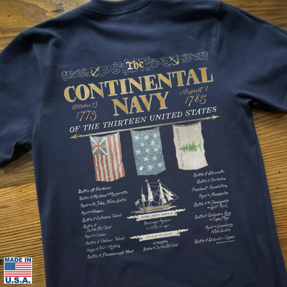 Back of "The Continental Navy" Made in America Shirt from The History List store