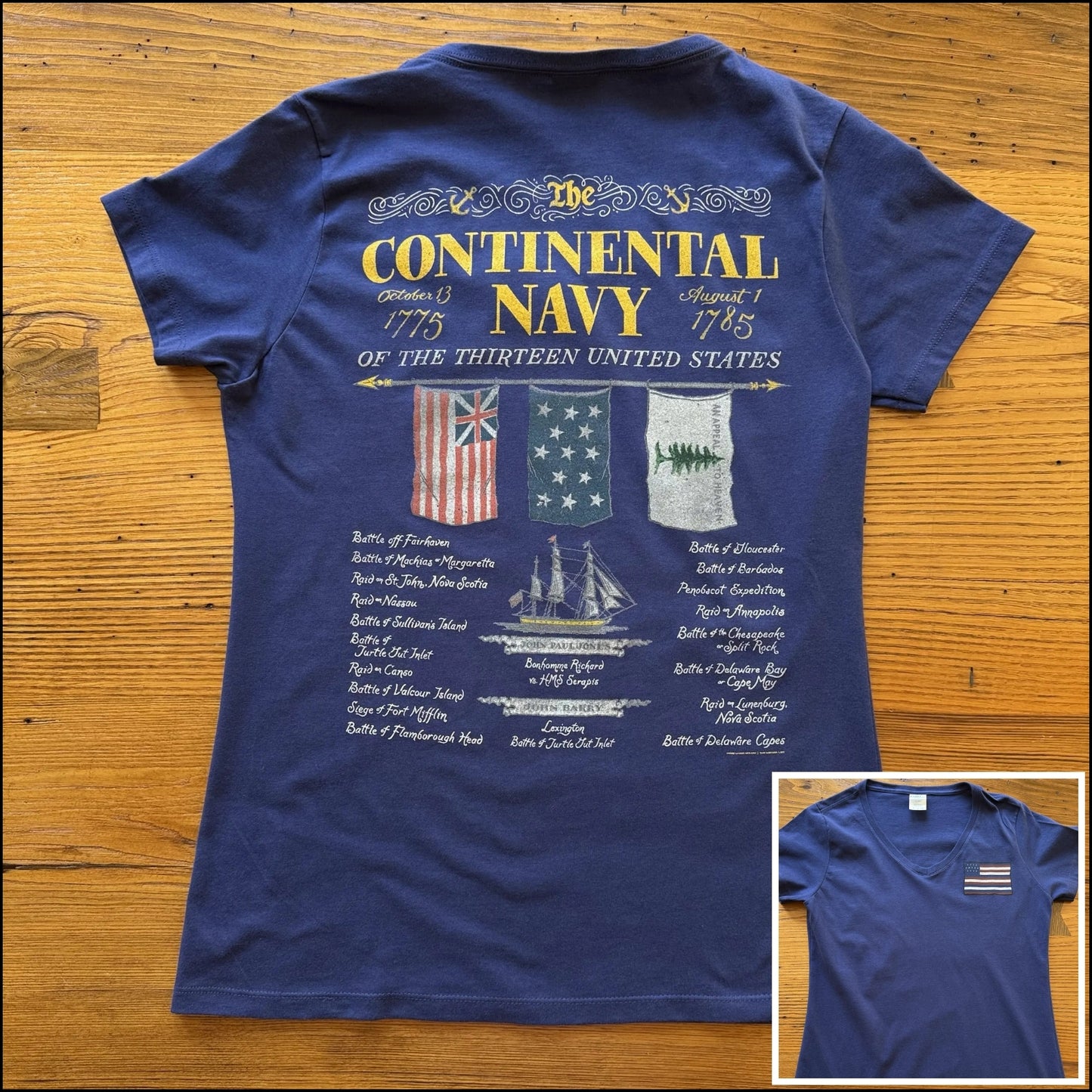 The Continental Navy v-neck shirt from The History List Store