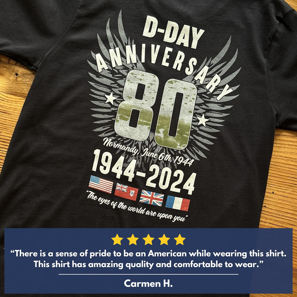 Customer's review for the D-Day 80th Anniversary Made in America Shirt from The History List Store.
