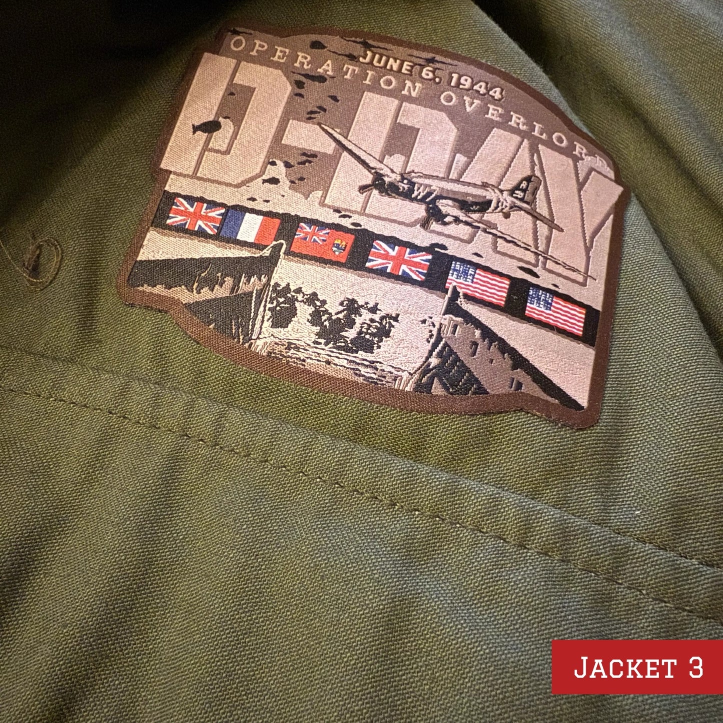 Army coats with D-Day patch and 48-star flag — One left