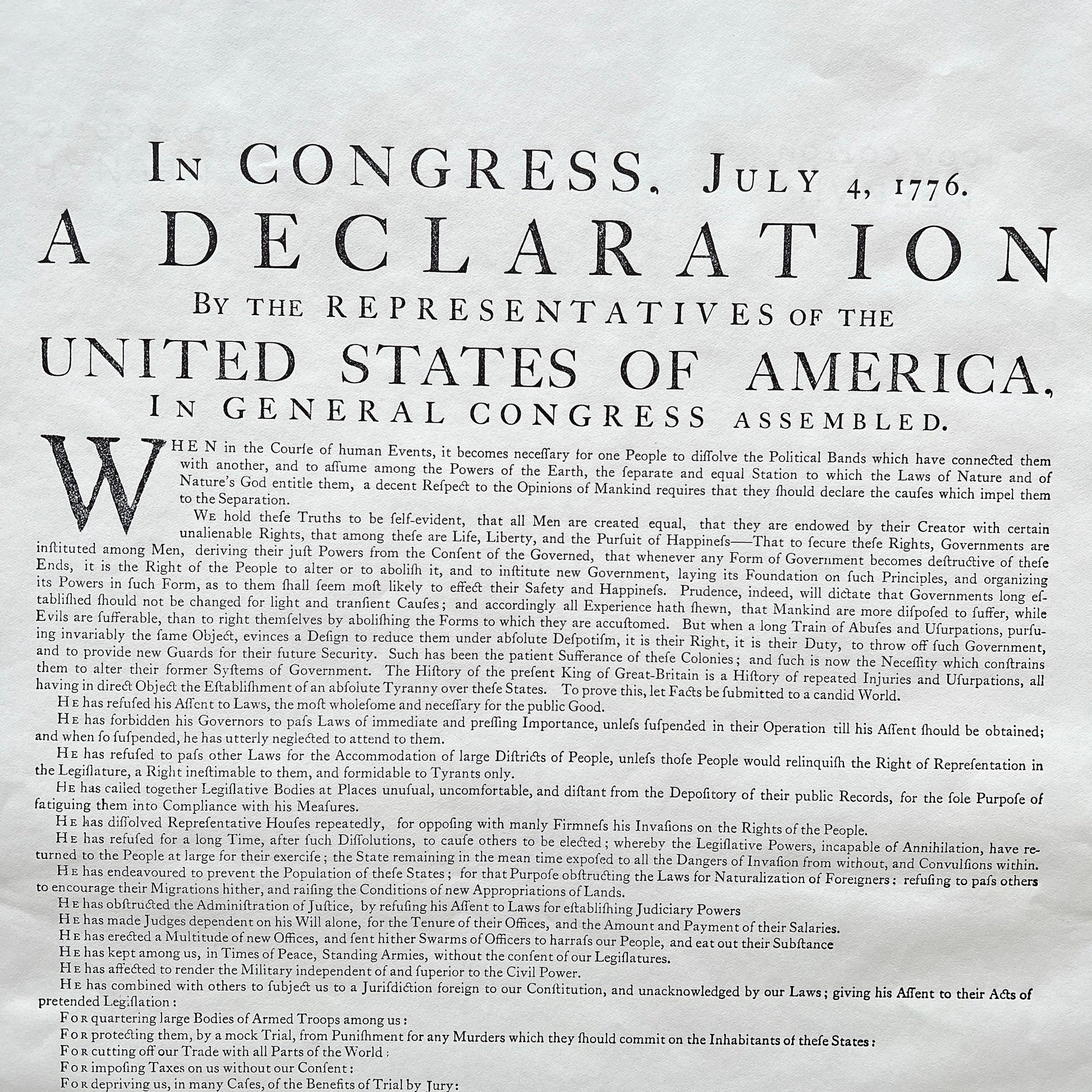 Close-up of "Declaration of Independence" printed by John Dunlap (Philadelphia) from The History List store