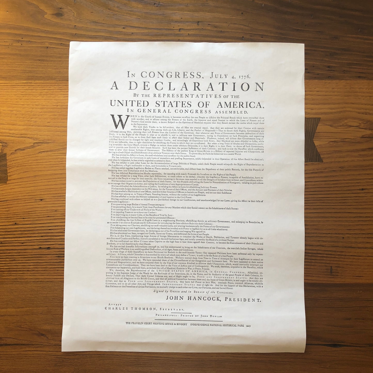 "Declaration of Independence" printed by John Dunlap (Philadelphia) from The History List store