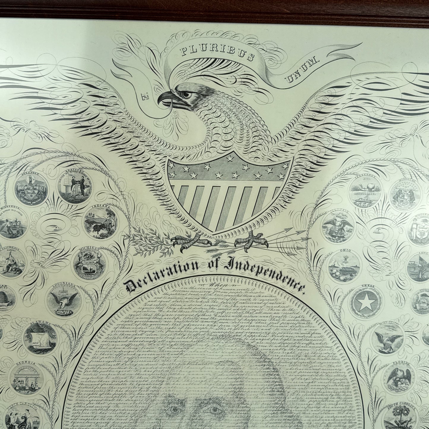 "Declaration of Independence" Calligraphy of George Washington with the seals of 16 states  — Archival print — Available framed or unframed